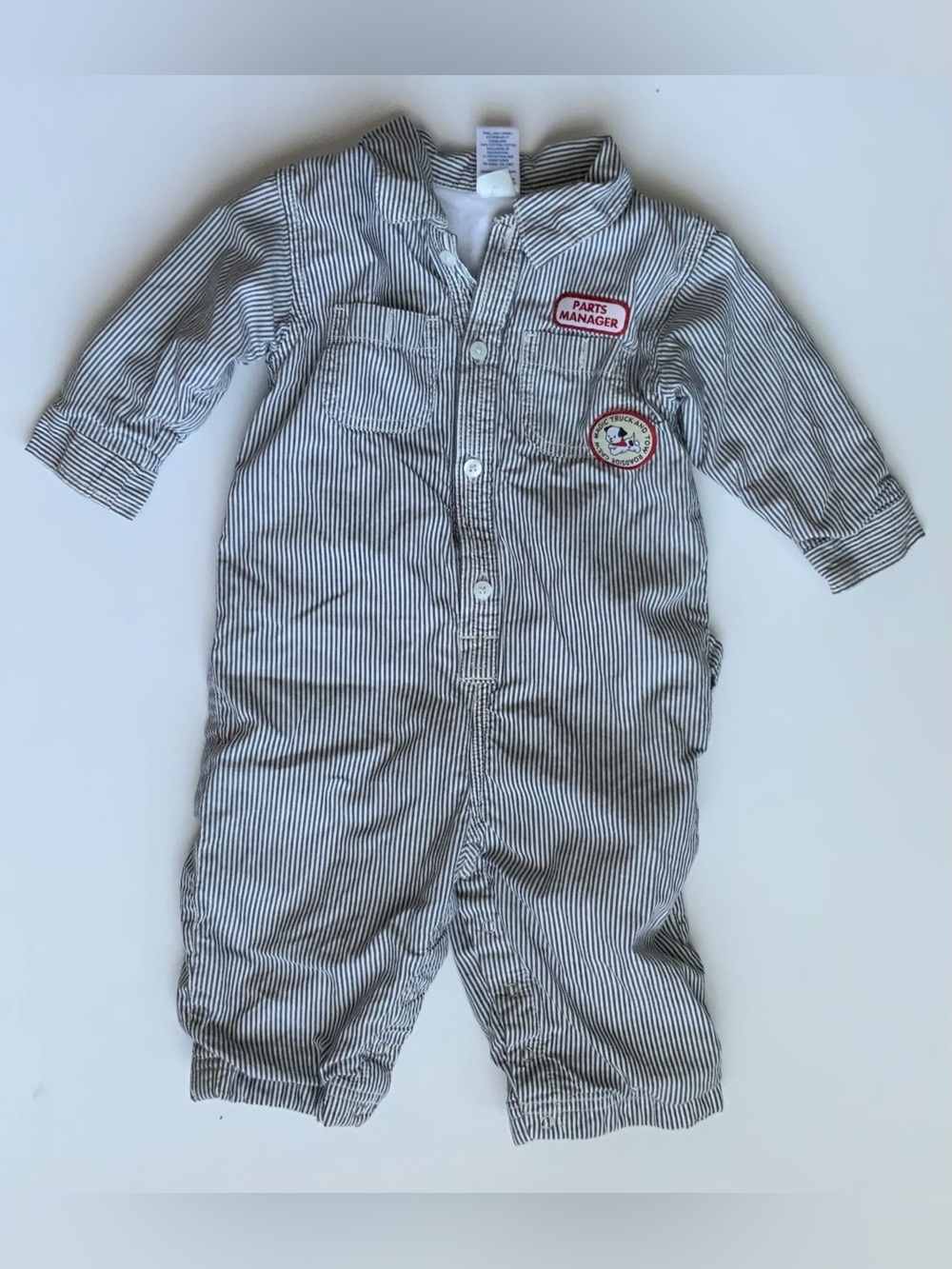 “Parts Manager” Pinstripe Baby One-Piece Coverall